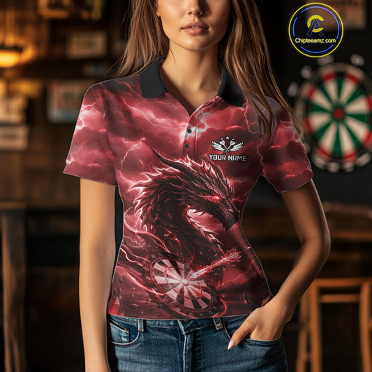 Lightning Dragon Red Dartboard Custom Dart Men Polo Shirt Outfits Dart Jerseys NYN1788