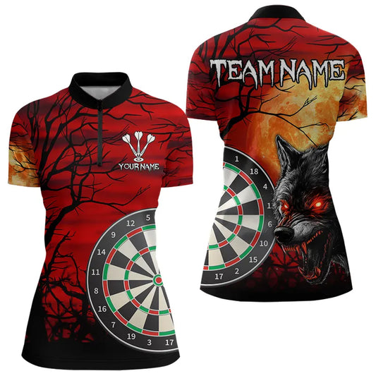 Custom Wolf With Red Eyes Dartboard Dart Shirts For Women Outfits Dart Tournament Gifts NYN0039