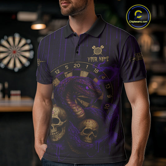 Purple Dripping Cobra Dartboard Custom Men's Polo Darts Shirt Grunge Skull Darts Jersey NYN1797