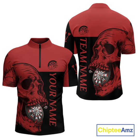 Custom Red Black Skull Dartboards Dart Shirts For Men, Dart Team Jerseys NYN0050