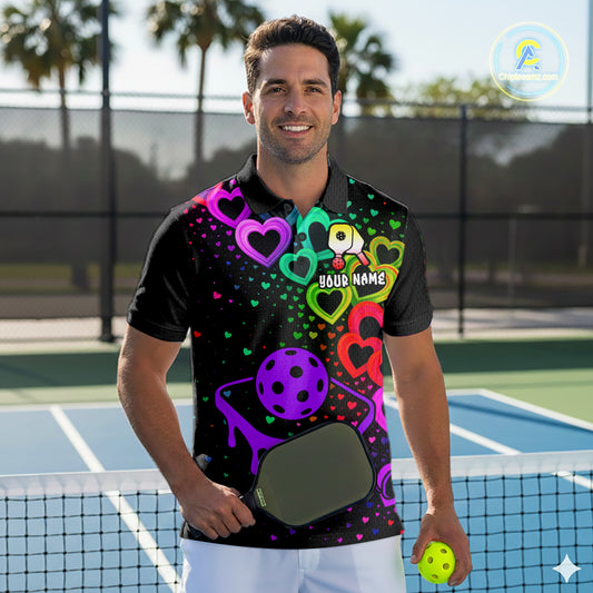 Custom Colorful Heart Dripping Pickleball Paddle League Jerseys For Men Pickleball Shirts NYN2139