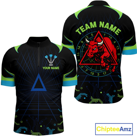 Multi Color Techno Grid & Bull Men's Darts Shirt - Custom Name For Darts Jersey NYN0475