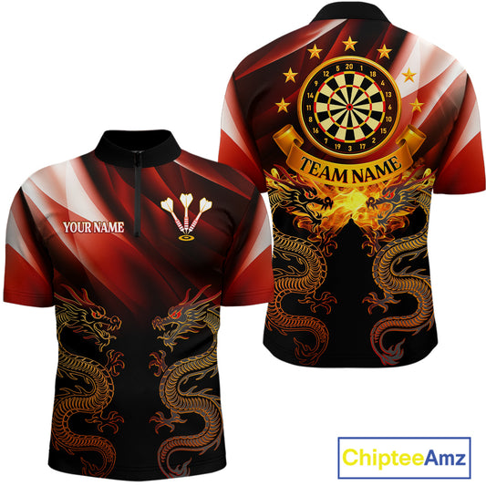 Flame Dragons With Golden Darts Men's Darts Team Shirt - Custom Name For Players NYN0500
