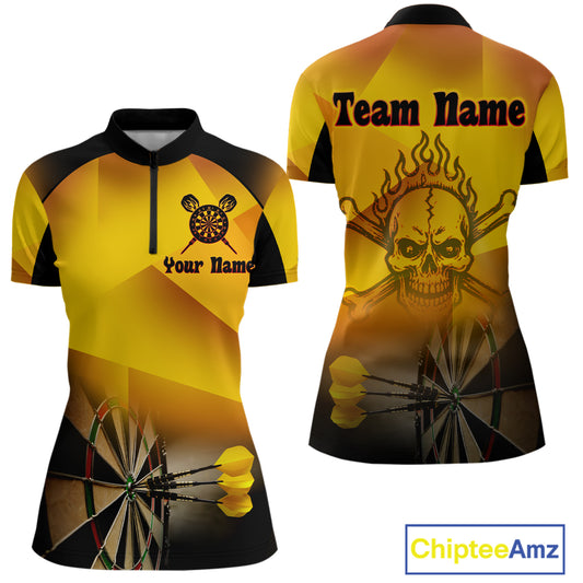 Women's Personalized Dart Shirts With Fire Skull And Yellow Darts Theme NYN0256
