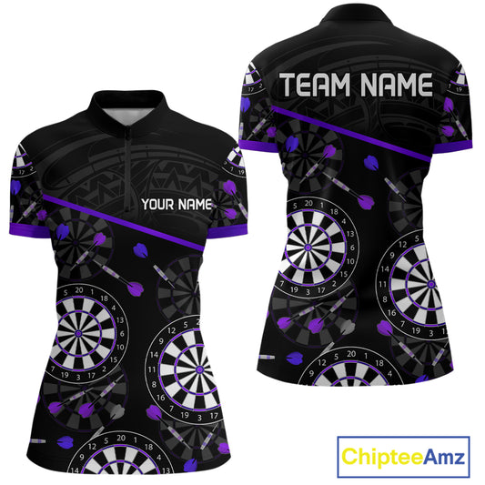 Women's Custom Darts Shirt With Purple-Black Dartboard And Arrows Pattern NYN0264