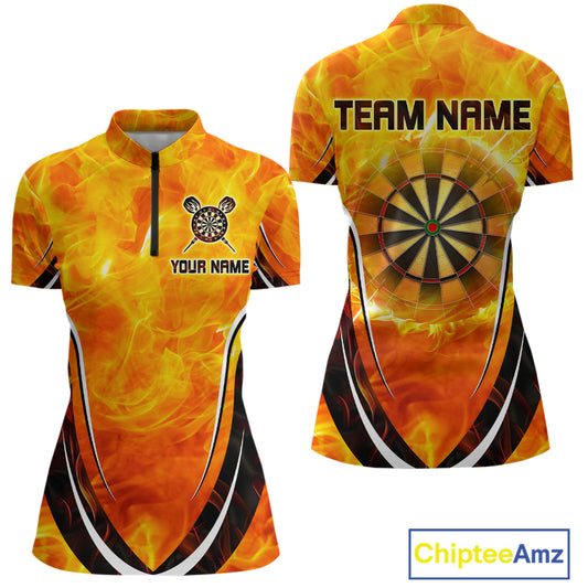 Women's Custom Darts Team Shirts With Explosive Flame Dartboard And Geometric Shapes NYN0298
