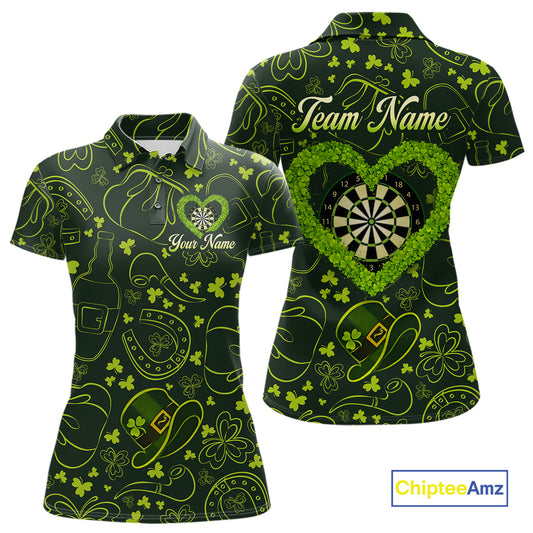 Heart Shamrock Dartboard St Patrick's Day Women Darts Polo Shirt Custom Darts Couple Jersey NYN2530