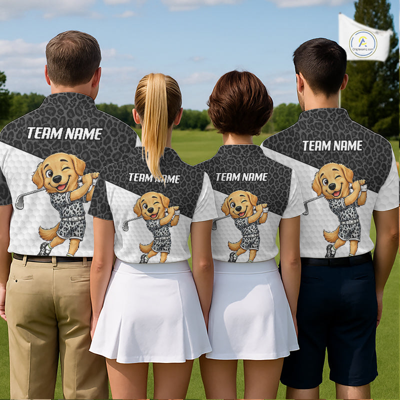 Golden Retriever Golf Shirt Personalized Black Leopard Pattern Funny Golf Polos For Men NYN3331