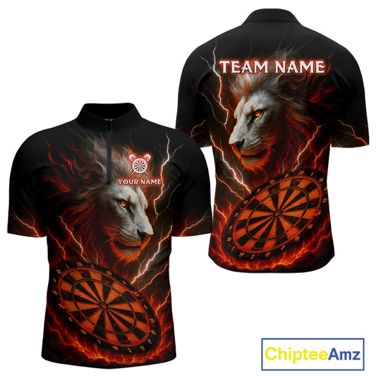 Red Custom Men Darts Shirt With Lion Personalized Lightning Dartboard Dart Jerseys NYN1219