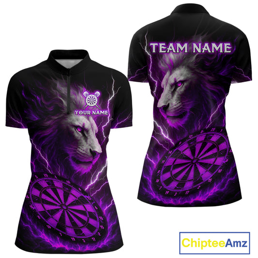 Purple Custom Women Darts Shirt With Lion Personalized Lightning Dartboard Dart Jerseys NYN1220