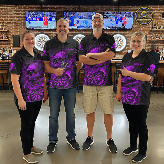 Fire Flame Skull Purple Grunge Dartboard Custom Dart Quarter-Zip Shirt For Men Dart League Jerseys NYN2093