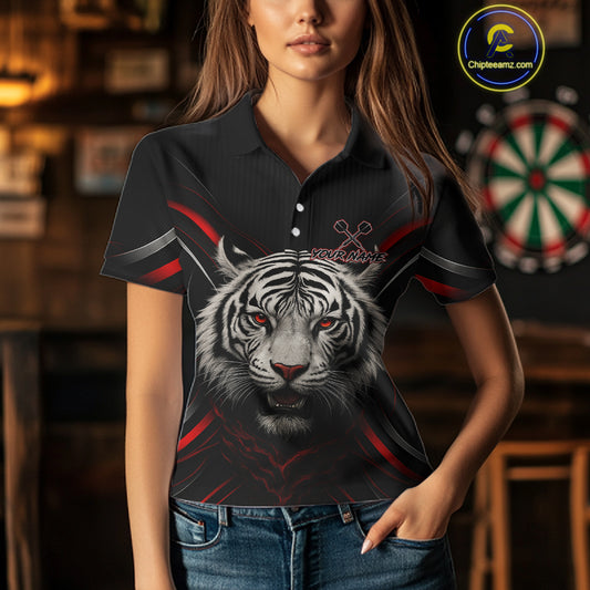 Custom Black-Red Tiger Dartboard Dart Polo Shirt For Women Outfits Tiger Dart Jersey NYN1362