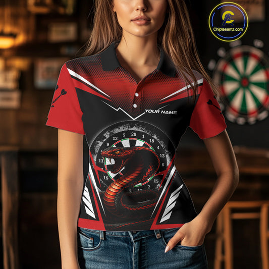 Maroon Cobra & Dartboard Women's Darts Polo Shirt - Custom Name For Darts Jersey NYN0752