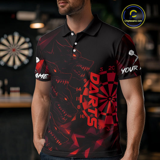 Custom Black And Red Wolf Dartboard Dart Jersey For Men Outfits Dart Team Jerseys NYN1400