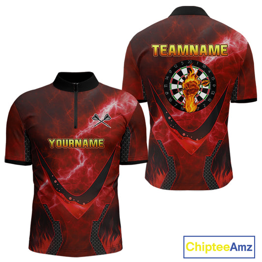 Lightning Red Flame Hand & Darts Men's Darts Shirt - Custom Name For Players NYN0543