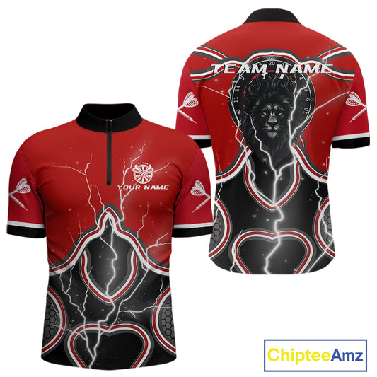 Lightning Dark Lion Dartboard Red Darts Shirt For Men - Custom Name For Players NYN0544