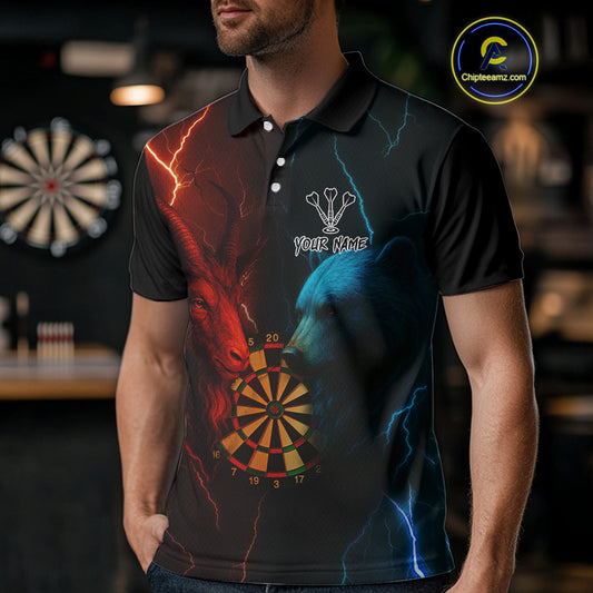 Goat & Bear Dartboard Men's Darts Polo Shirt - Custom Name For Darts Jersey NYN0758