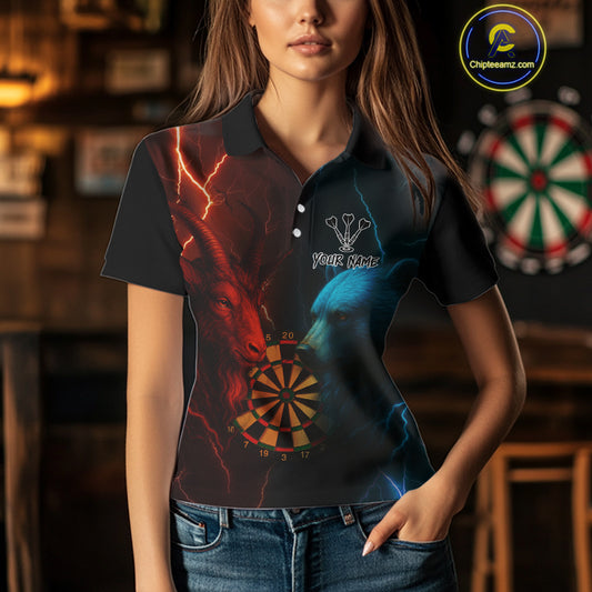 Goat & Bear Dartboard Women's Darts Polo Shirt - Custom Name For Darts Jersey NYN0758