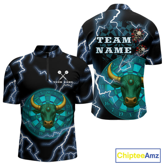 Turquoise Cow Head Skull Dartboard Funny Darts Shirt For Men - Customizable Name NYN0402