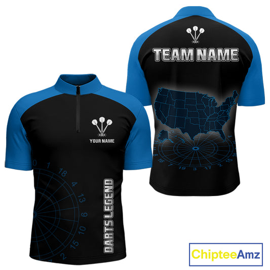 Navy Lightning US Map Dartboard Men's Darts Shirt - Custom Name For Dart Players NYN0415