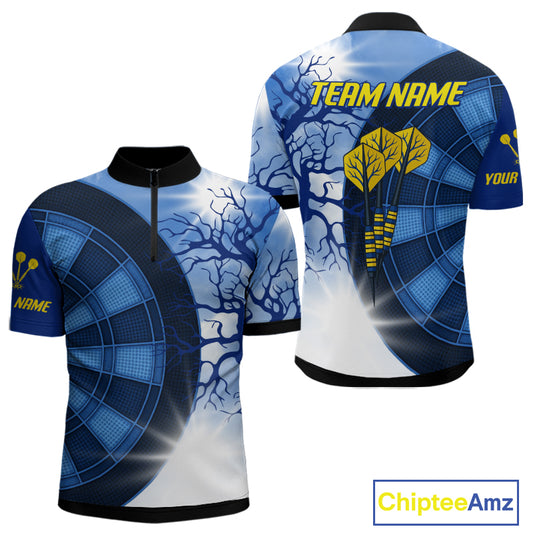 Blue Dartboard & Yellow Dart Arrows Men's Dart Shirt - Custom Name For Darts Jersey NYN0444