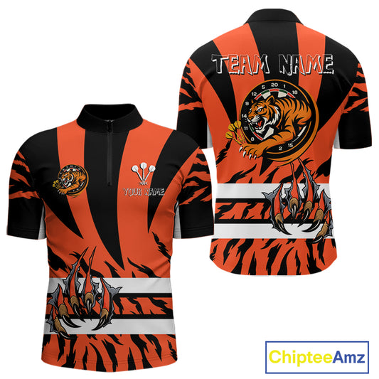 Fierce Tiger & Claws Dartboard Men's Orange Darts Shirt - Custom Name For Players NYN0479