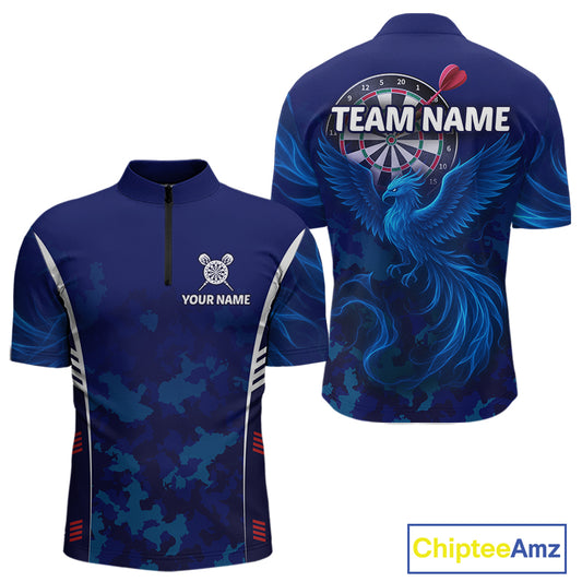 Men's Custom Darts Shirt With Cobalt Phoenix Camouflage Pattern And Dartboard NYN0263
