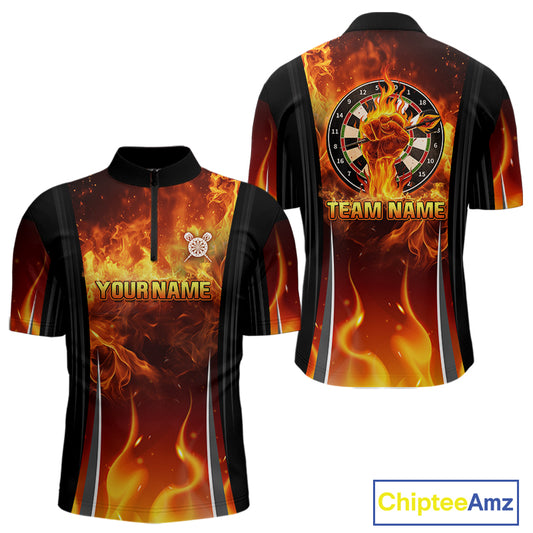 Flaming Hand Holding Dart Arrow Men's Darts Shirt - Custom Name For Darts Jersey NYN0546