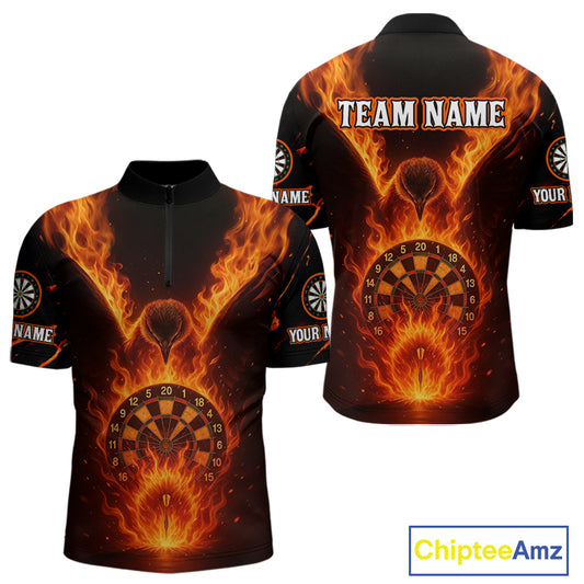 Custom Orange Flames Eagle Dartboard Dart Shirt For Men, Outfits Darts Team Jersey NYN1083