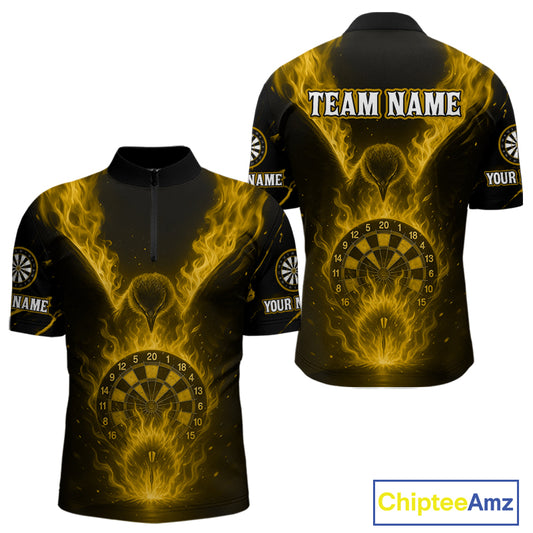 Custom Yellow Flames Eagle Dartboard Dart Shirt For Men, Outfits Darts Team Jersey NYN1084