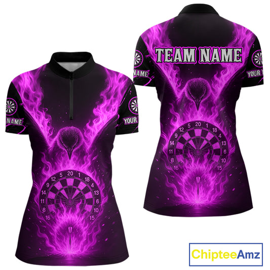 Custom Purple Flames Eagle Dartboard Dart Shirt For Women, Outfits Darts Team Jersey NYN1085