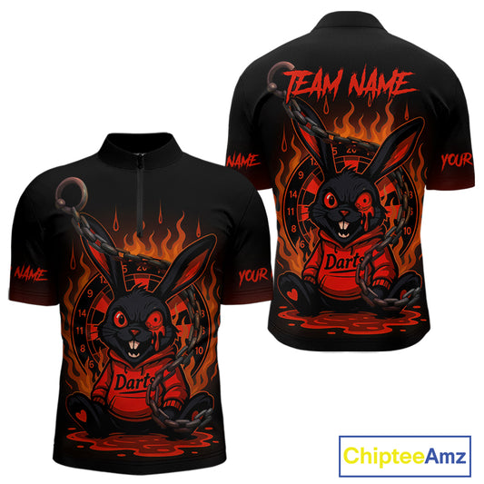 Flaming Rabbit & Orange Dartboard Darts Shirt For Men - Custom Name & Team Jersey NYN0594