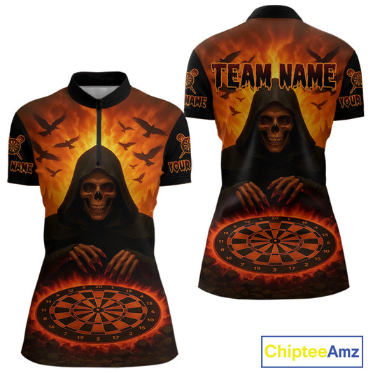 Custom Dart Jerseys For Women Skull Flame Dartboard, Outfits Dart Team Shirts NYN1228