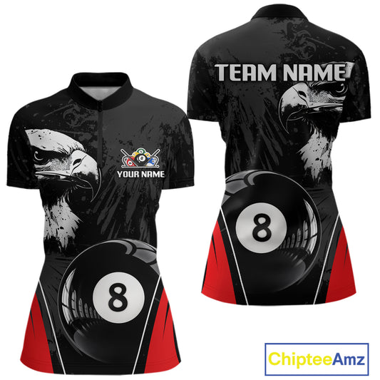 Grey Grunge Eagle Billiard Shirts For Women Custom Pool 8 Ball Billiard Team Jerseys NYN2299