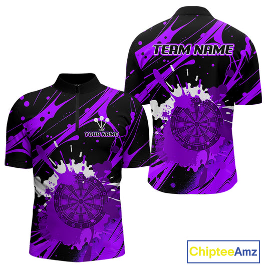 Splashed Color Dartboard Grunge Men's Darts Shirt Custom Name & Team | Opt2 - Purple NYN0649