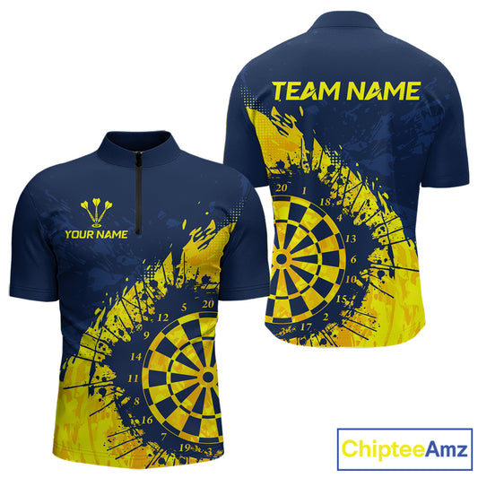 Blue And Yellow Dartboard Grunge Darts Shirt For Men - Custom Name For Darts Player NYN0689