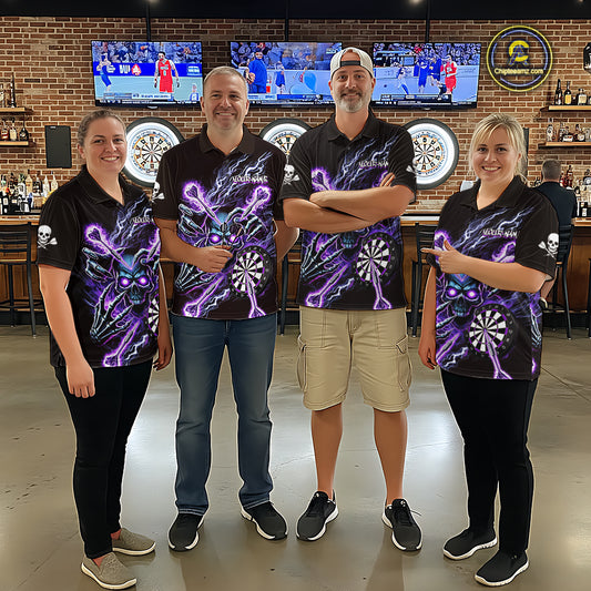 Personalized Purple Skeleton Thunder Lightning Men Dart Quarter- Zip Shirt Skull Dart Jerseys NYN2119