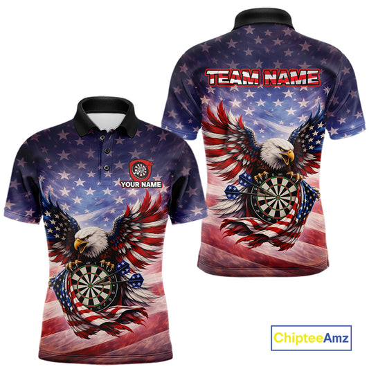 American Flag Eagle Dartboard & Arrow Men Darts Polo Shirt Custom Patriotic Dart Team Shirt NYN2659