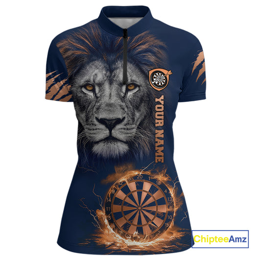 Custom Fire Flame Orange Dartboard Funny Lion Women Dart Jerseys Outfits Dart Polo & 1/4-Zip Shirt NYN3033