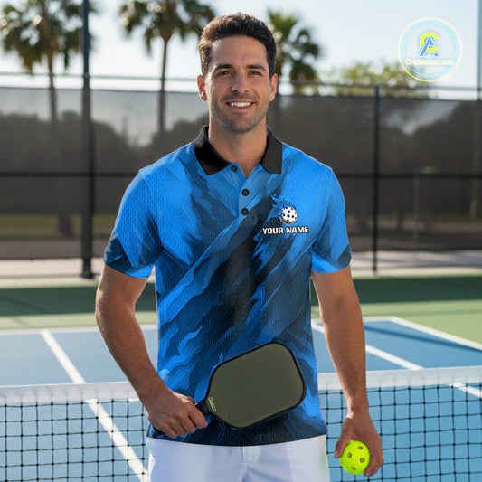 Custom Fire Flame Blue Pickleball Ball T-Shirt For Men Outfits Pickleball Jerseys NYN2486