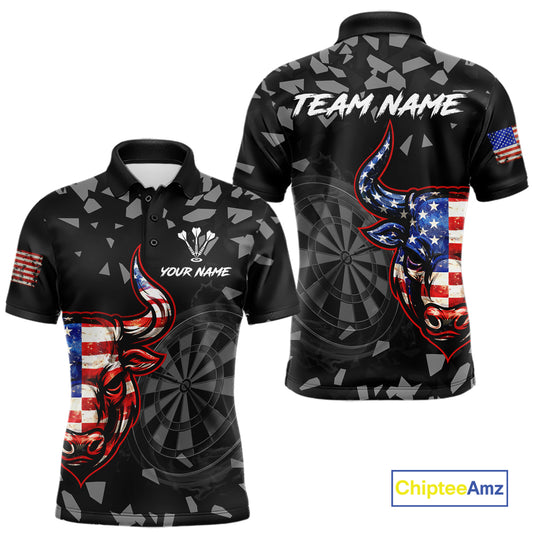 USA Flag Bull & Dartboard Custom Grunge Men Darts Polo Shirt Patriotic Darts Team Jersey NYN2717