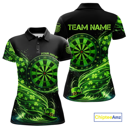 Funny Shamrock Tornado Dartboard Women Darts Polo Shirt Custom St Patrick's Day Darts Team Jersey NYN2532