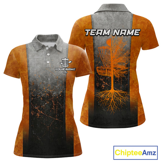 Disc Golf Basket Grunge Orange Womens Disc Golf Polo Shirts Custom Disc Golf Jerseys Team Shirts For Women NYN3112