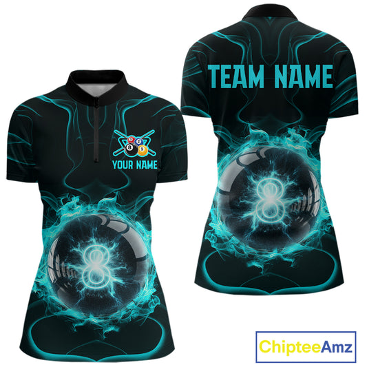 Turquoise Smokes Pool 8 Ball Billiard Shirts For Women Custom Cue Billiard Team Jerseys NYN2290