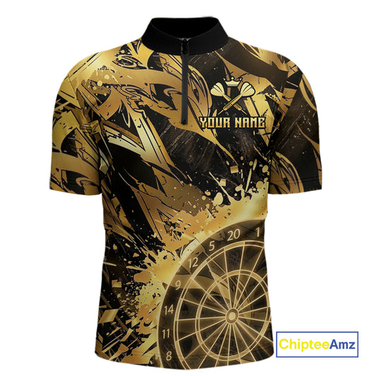 Gold Splatter Dartboard Men Dart Polo & 1/4-Zip Shirt Custom Name Dart Jersey For Darters NYN2965