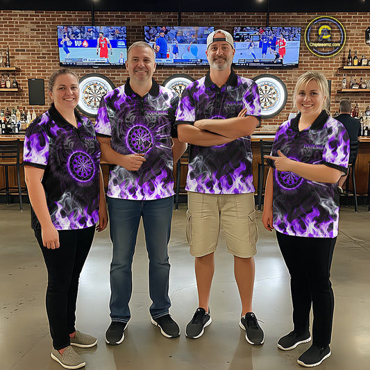 Purple Flaming Tiger Men Dart 1/4-Zip Shirts Personalized Name & Team Fire Flame Dart Jerseys NYN2101