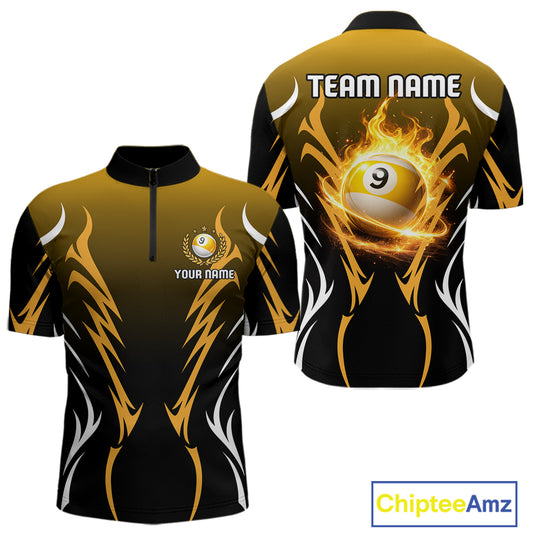 Custom Yellow Flames 8 Ball Men's Billiard Shirts Personalized Billiard Cue Attire Gifts NYN2339