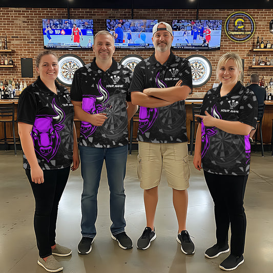 Bull & Dartboard Custom Grunge Men Darts 1/4-Zip Shirt Purple Darts Team Jersey NYN2351