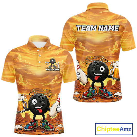 Funny beer bowling ball shirt for men custom bowling polo quarter zip jersey