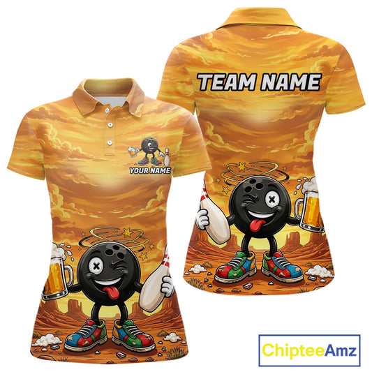Funny beer bowling ball shirt for women custom bowling polo jersey